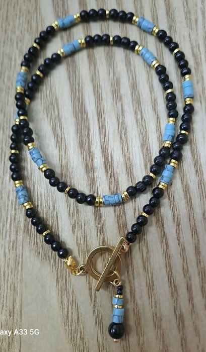 Nowy choker z czarnego onyksu i turkusu