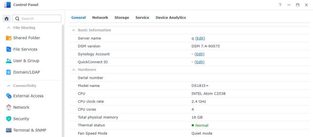 Synology DS1815+ 16GB RAM (Quad Core Intel CPU, Docker) DSM 7.4