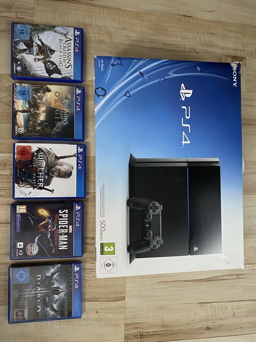 PS4 500GB | 2 Pady | 5 HITÓW (Wiedźmin, Spider-Man, Diablo,) | Zadbana