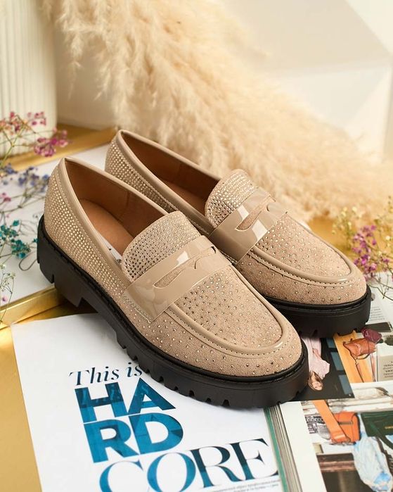 3 KOLORY 36 37 38 mokasyny 39 40 41 z cyrkoniami zamszowe gruba podesz