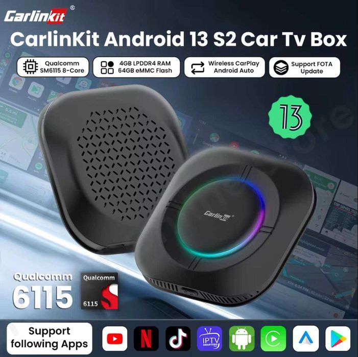 CarlinKit TBox S2 4gb/64gb - YouTube/Netflix (Android 13.0) - Новинка