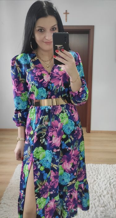 Sukienka MIDI w kwiaty wesele impreza chrzciny