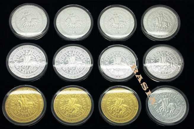KRZYŻ ZAKON Templariuszy Moneta Medal Numizmat UNC Srebro Złoto Kapsel