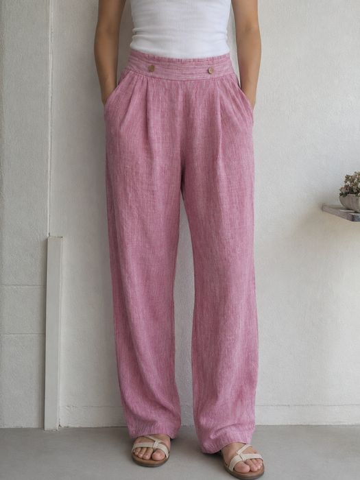 Calças de Cintura Alta Algodão às Riscas Vermelho e Branco - Emery Rose - Tamanho L