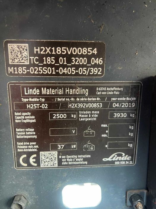 Wózek widłowy 2019 LINDE H25T widlak LPG 392  2,5t duplex