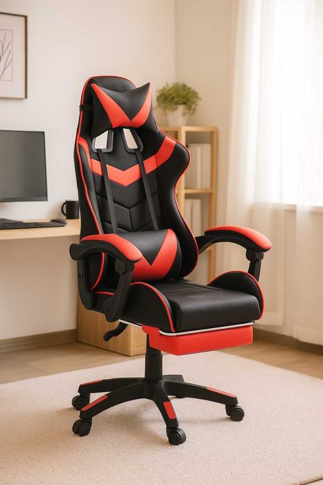 Nowy Fotel Gamingowy z Regulacją Krzesło do Biura z Masażem + Podnóżek