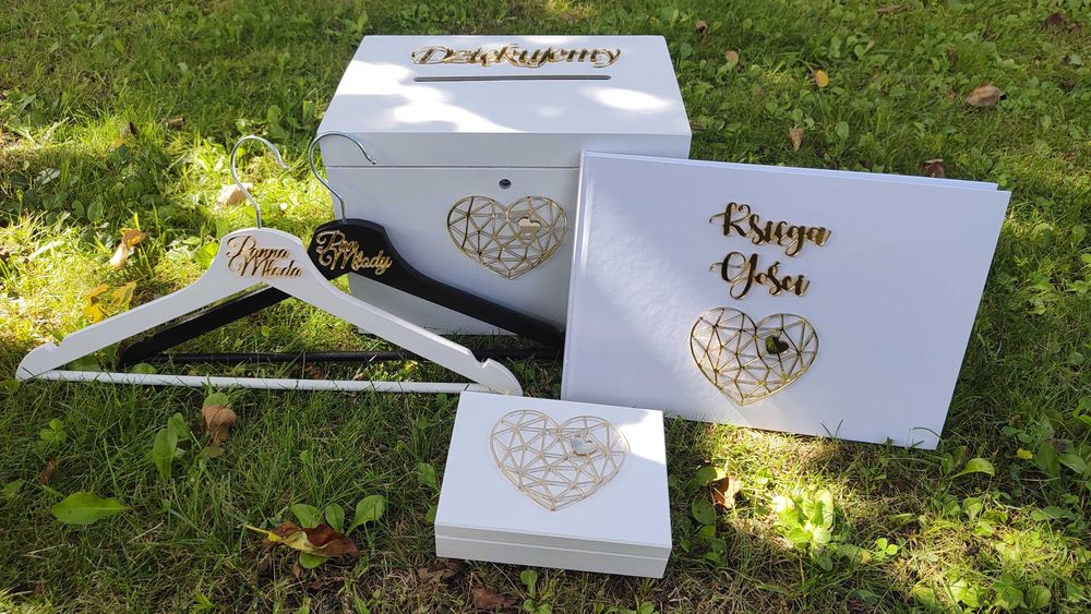 pudełko na obrączki skrzynka na koperty księga gości złote plexi