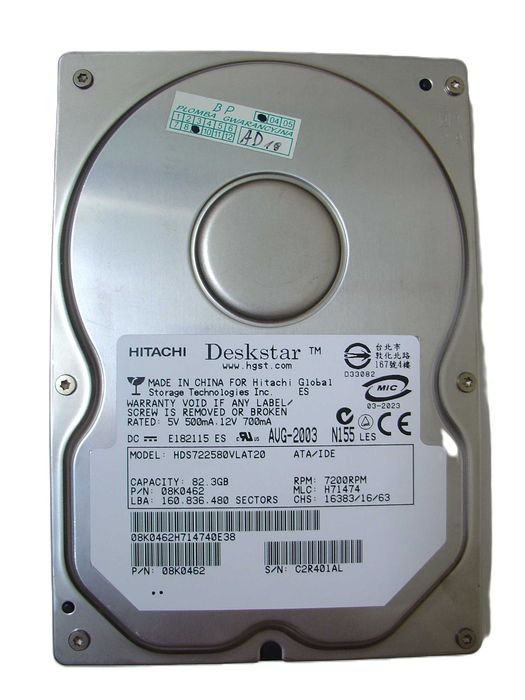 Dysk twardy HITACHI Deskstar HDS722580VLAT20 82,3GB 7.2K IDE