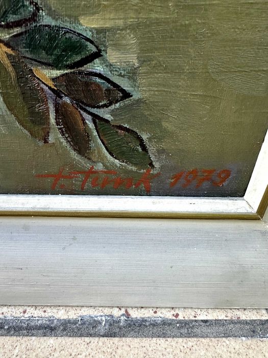 Obraz olejny – bukiet kwiatów, sygnowany T. Turek, 1979 r.