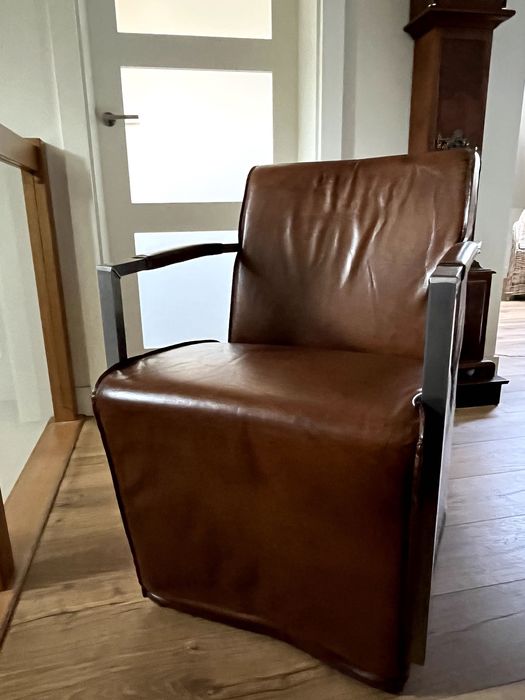 Fotel industrialny do stołu salonu biurowy Krzesło Skóra Metal Retro