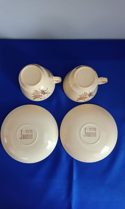 Dwie filiżanki ze spodkami Jasmine England woods ware kremowe ecru #