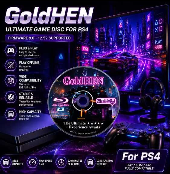 PS4 Jailbreak Nowy 13.00 Gold Disc Bootable Eject Payload dla Firmware 12.52