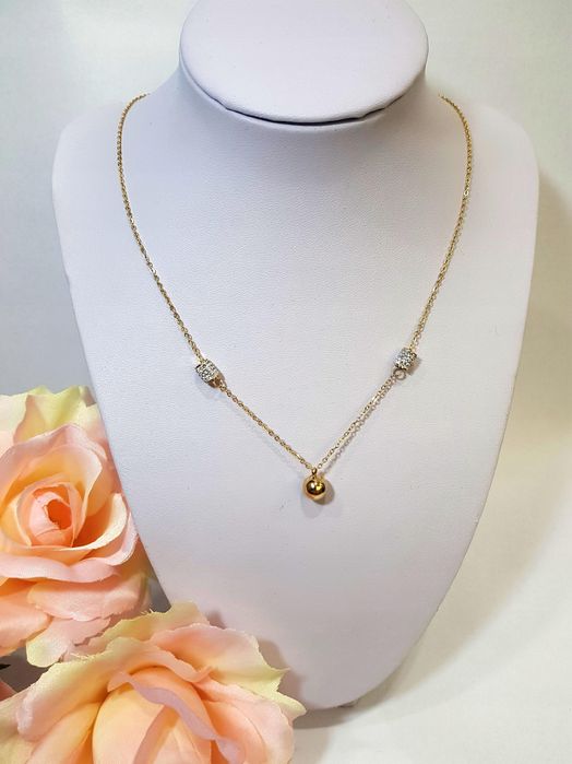 Celebrytka Łańcuszek Złoty Kuleczka Cyrkonie Stal