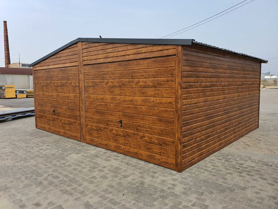 Garaż Blaszany Blaszak Wzmocniony PREMIUM 6x5 6x6 Złoty Dąb Orzech