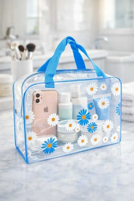 Силиконовая косметичка водонепроницаемая с цветочным принтом, 25×17×8