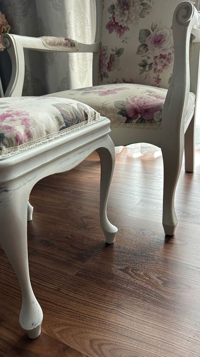 Fotel stylowy z podnóżkiem | Shabby Chic / Prowansalski | Komplet