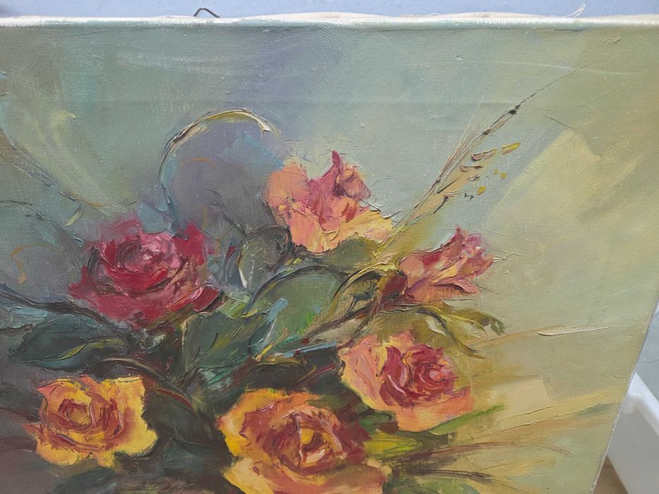 Obraz 46x55 cm ręcznie malowany bukiet róż staroć
