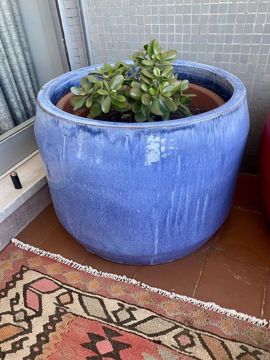 Pote Vaso grande ceramica vidrado azul