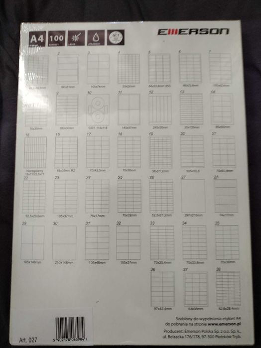 Etykiety samoprzylepne Emerson 210×297 A4