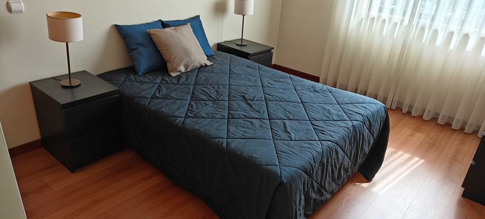 Edredão com 3 almofadas Azul Cinza