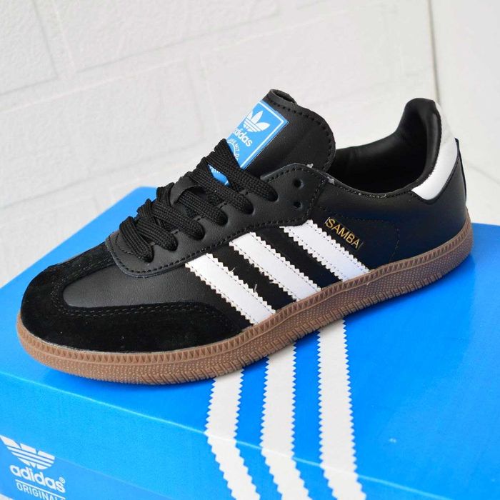 Шкіряні Adidas Samba чорні із білим (36-41)