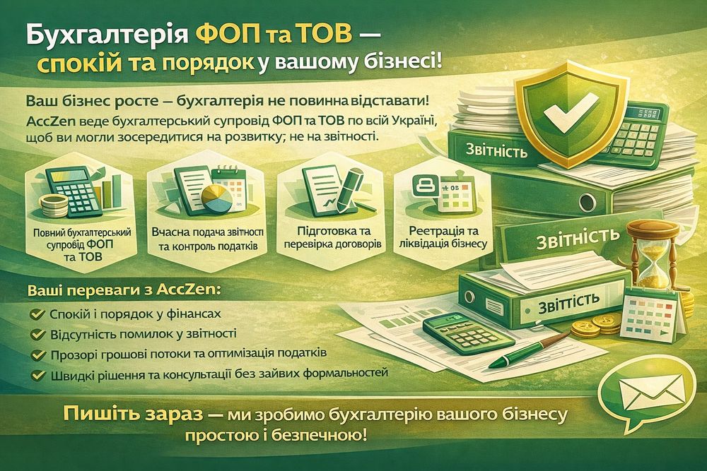 Реєстрації ФОП/ТОВ/Бухгалтер