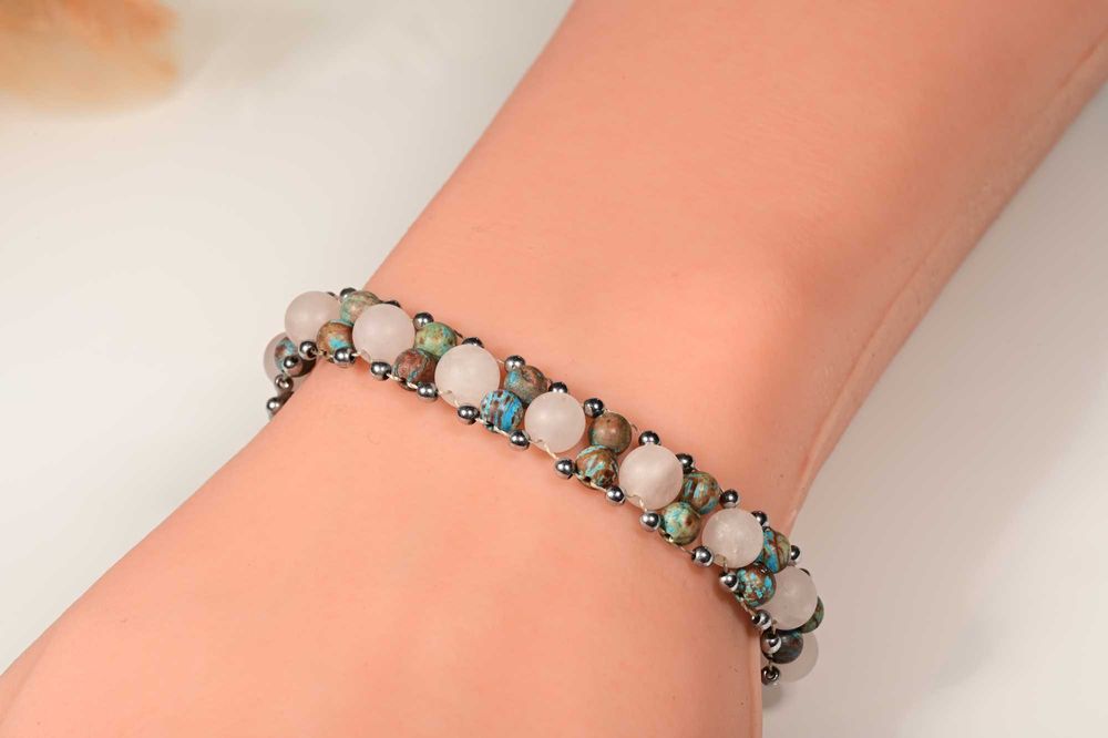 Bransoletka Kwarc Różowy, Jaspis Carski Srebro 925