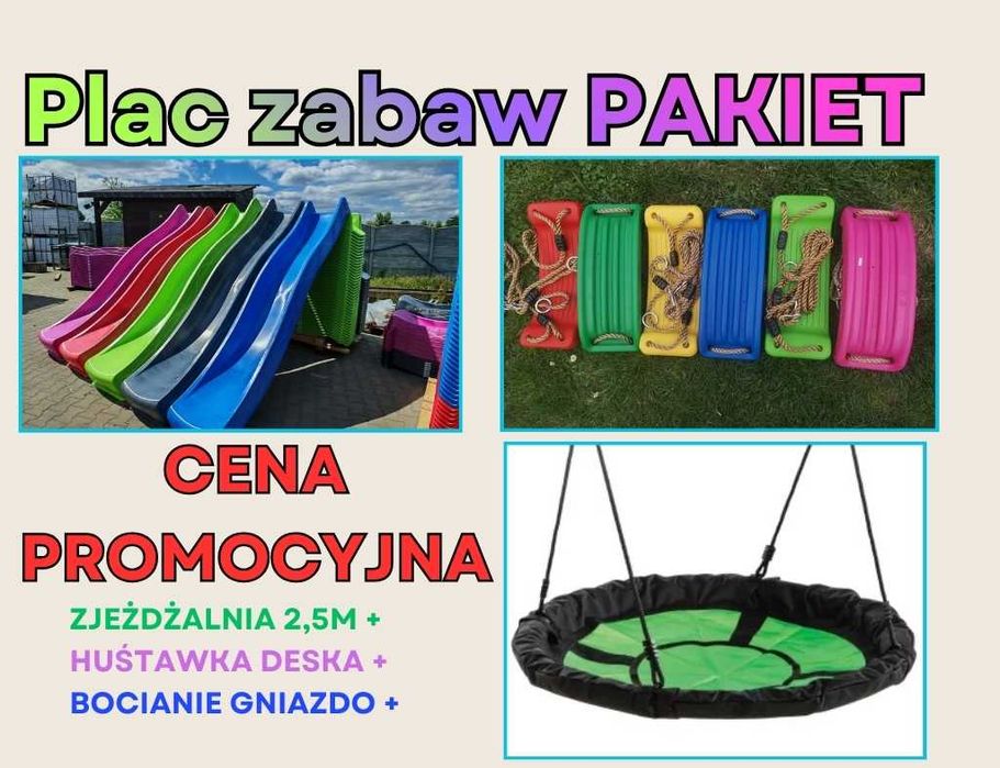 PAKIET plac zabaw zjeżdżalnia 2,5m huśtawka ślizg bocianie gniazdo KBT