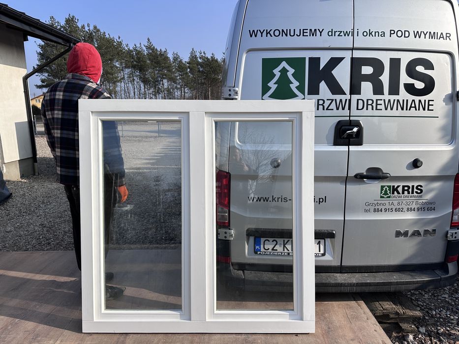 Okno drewniane sosnowe OD RĘKI  148x148  Białe lite drewko cała Polska