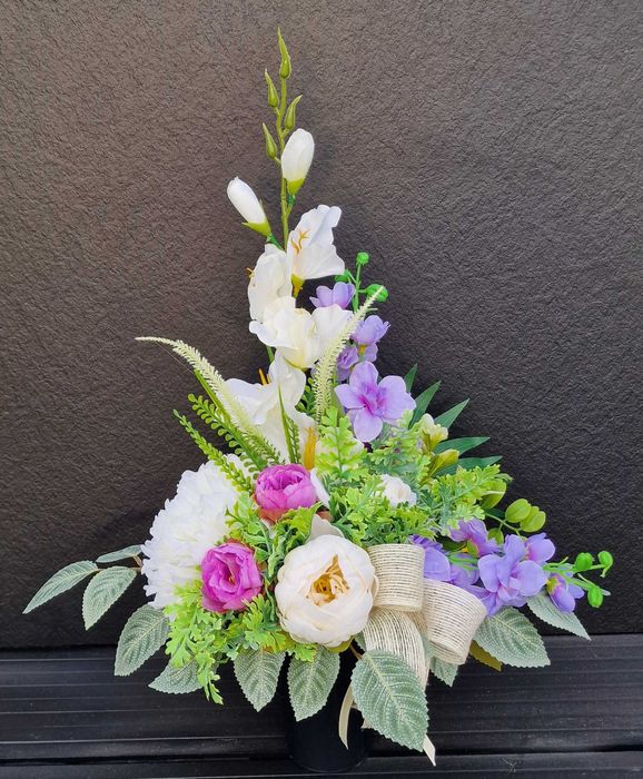 Wkład do wazonu stroik IKEBANA kompozycja kwiatowa na grób bukiet fiolet  Z082