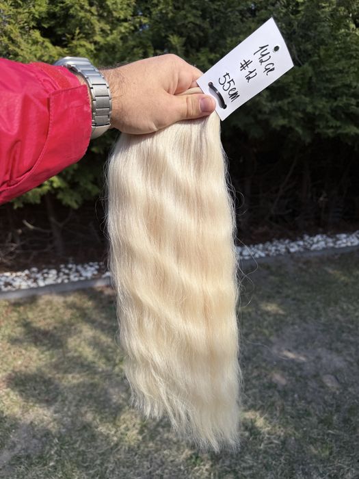 Blond włosy 60 cm bez silikonu do przedłużania