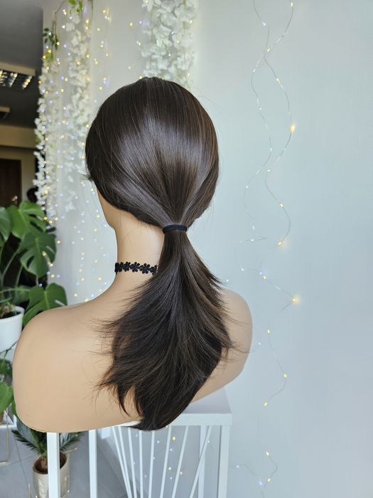 Peruka Natasza naturalny ciemny brąz kawa palona grzywka