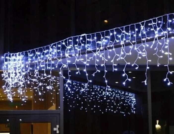 Lampki Choinkowe Sople 300 LED Zimny Biały + Flash Iskra