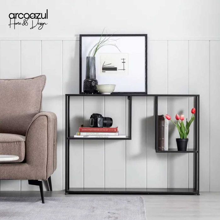 Consola de entrada de Metal preto - 100x26x75 By Arcoazul