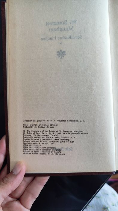 Livro Servidumbre Humana, espanhol (1984) - W. Somerset Maugham, Tomo I,   editado pela Seix Barral