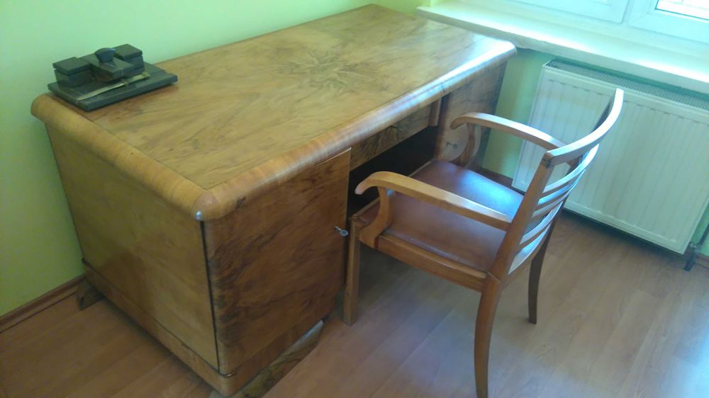 Piękne biurko art deco + krzesło | orzech | lata 50 | bardzo dobry stan