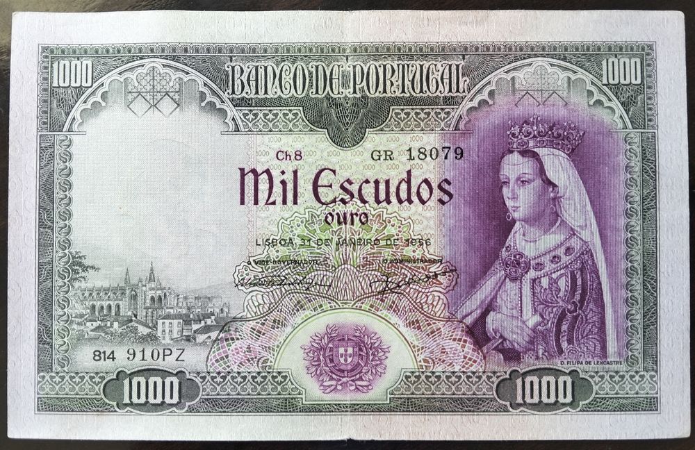 Nota 1000$ 1956 Filipa Lencastre Estado Quase Bela