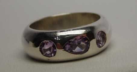Srebrna obrączka naturalne ametysty R.14