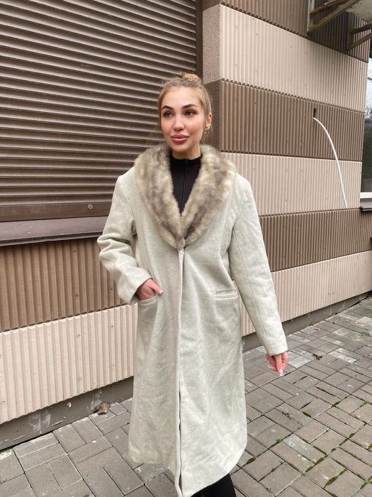 Роскошное шерстяное пальто воротник натуральная норка не соболь