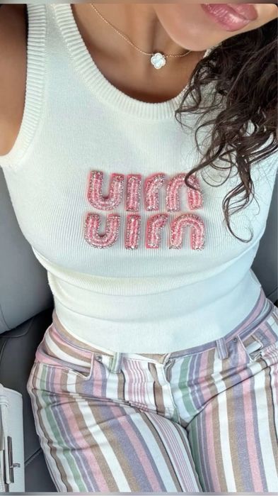 top miu miu bluzka biała koszulka crop top