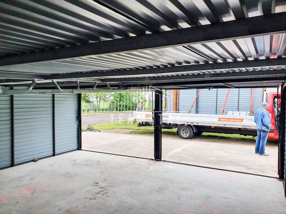 GARAŻ BLASZANY 6m x 5m spad tył 2x Brama antracyt drzwi TS243 6x5
