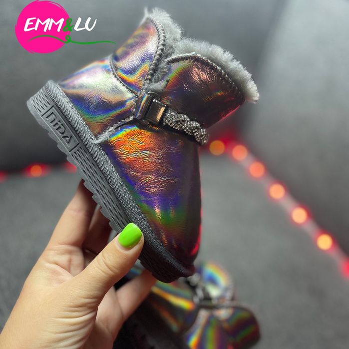 Oryginalne dziecięce botki śniegowce z futerkiem brązowe r.25