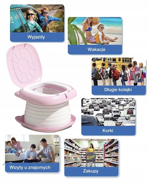 Nocnik turystyczny mini składany różowy kamper auto rower