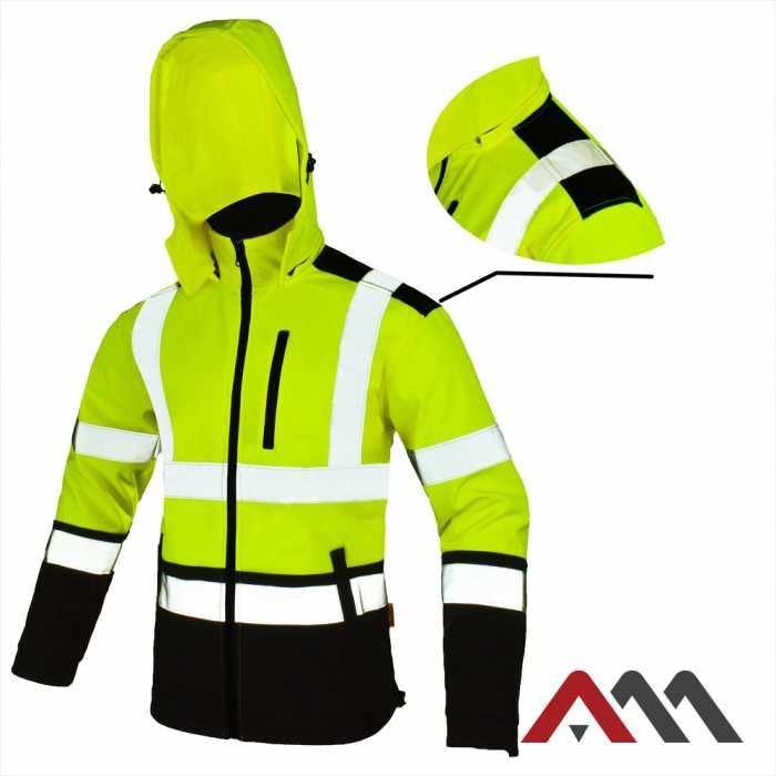 Kurtka softshell, fluorescencyjna, pasy odblaskowe XL L M