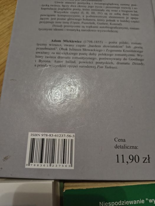 Książki lektury Pan Tadeusz, Dziady, Ten obcy