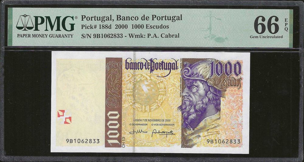 Nota de 1000 Escudos 2000 Certificada PMG 66 EPQ
