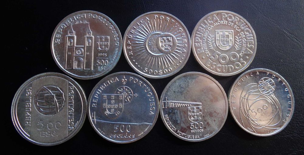 Coleção das 7 Moedas de 500 Escudos Prata