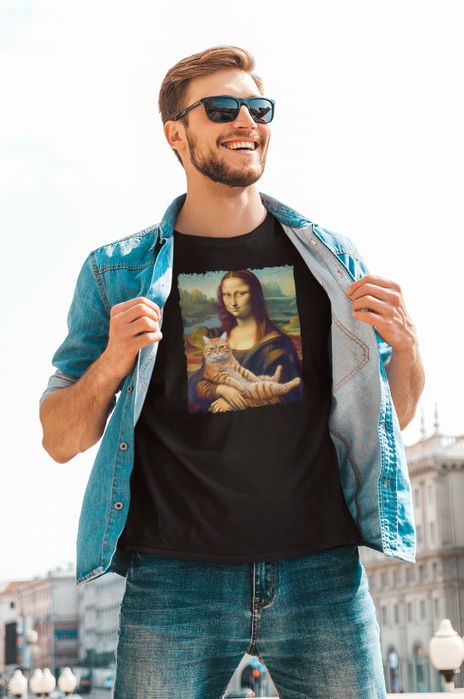 Koszulka mona lisa z kotem czarna 3XL