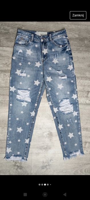 Spodnie z gwiazdkami jeansy by o la la rozmiar S mom z dziurami