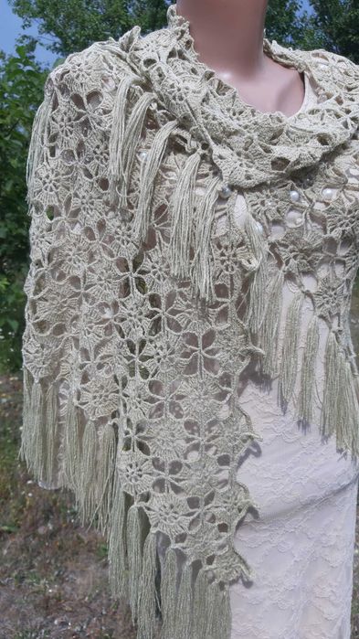 В'язана шаль з бахромою з бавовни, світло-зелений колір